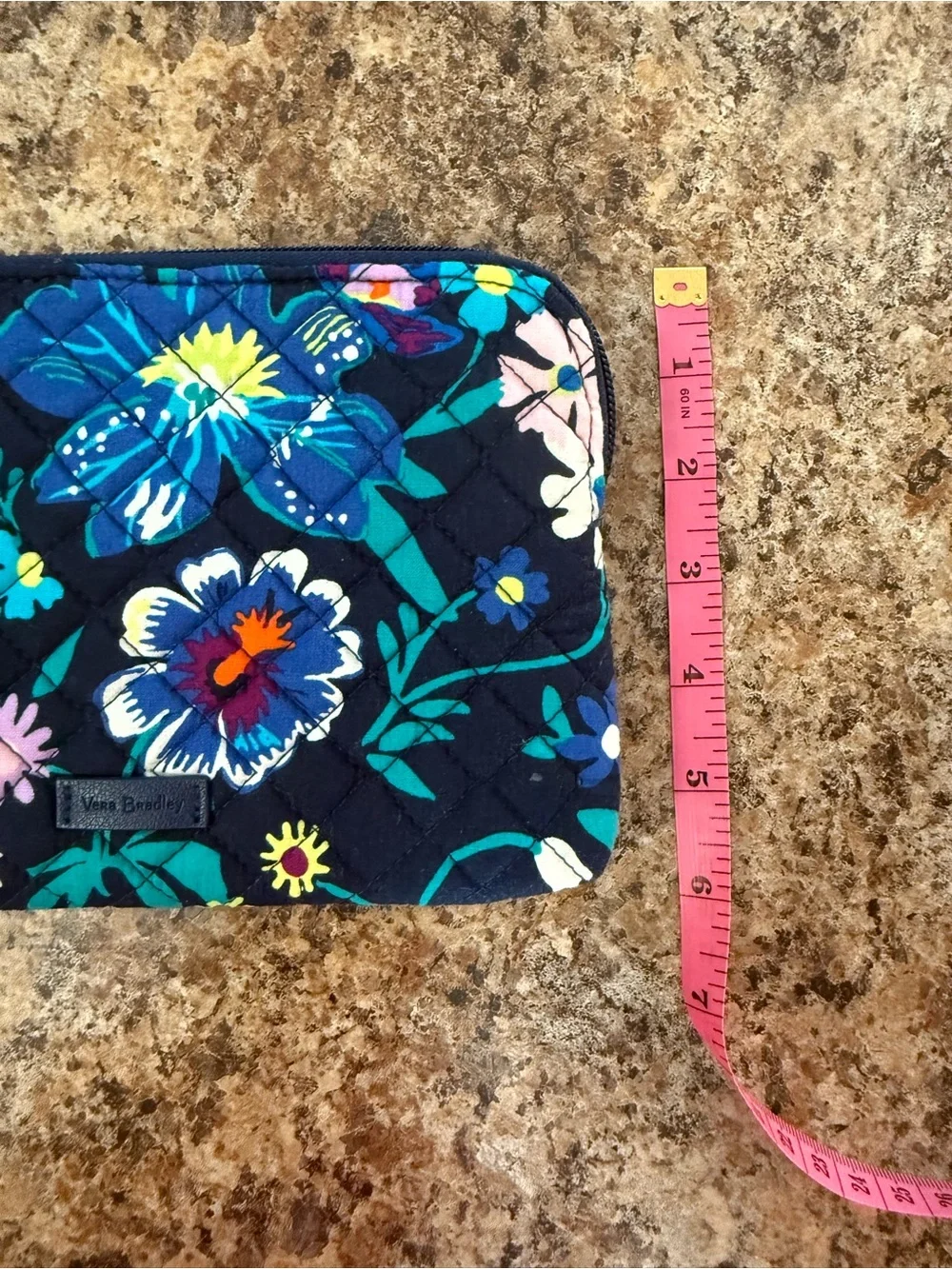 Vera Bradley Quilted Floral Wristlet Pouch Navy Blue Multi 8x6